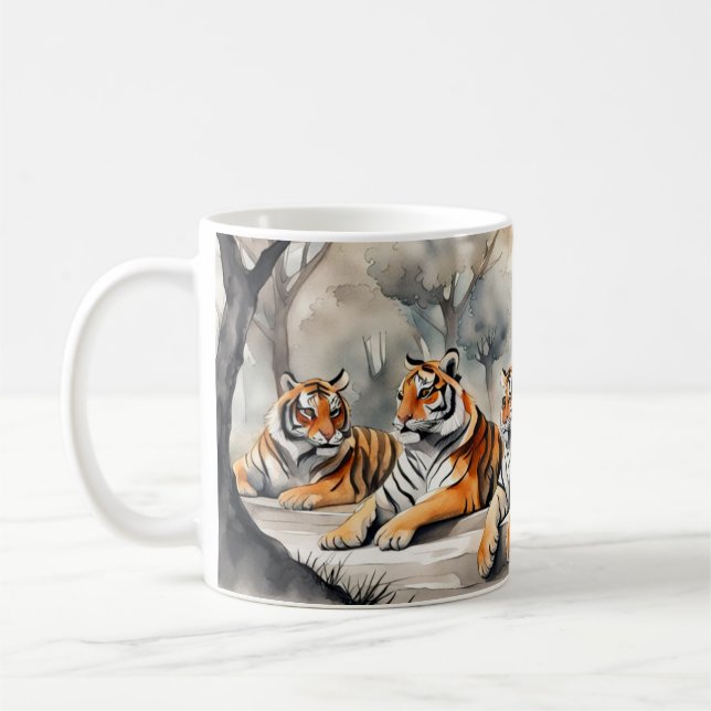 Tiger in der Erholung Wasserfarbe Kaffeetasse (Links)