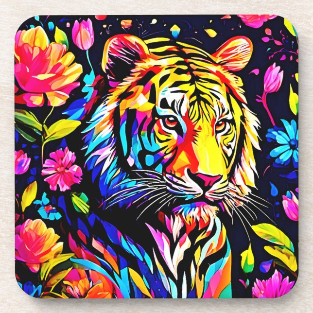 Tiger in einem Blumentraum Getränkeuntersetzer (Vorderseite)