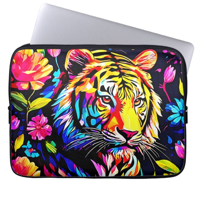 Tiger in einem Blumentraum Laptopschutzhülle (Vorderseite)
