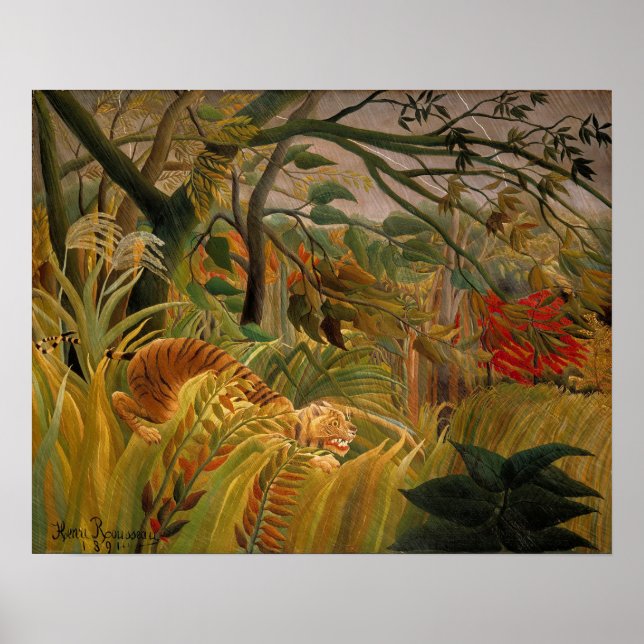 Tiger in einem tropischen Sturm von Henri Rousseau Poster (Vorne)