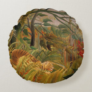 Tiger in einem tropischen Sturm von Henri Rousseau Rundes Kissen