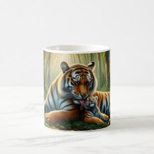 Tiger in einem üppigen Dschungel Wasserfarben Male Kaffeetasse