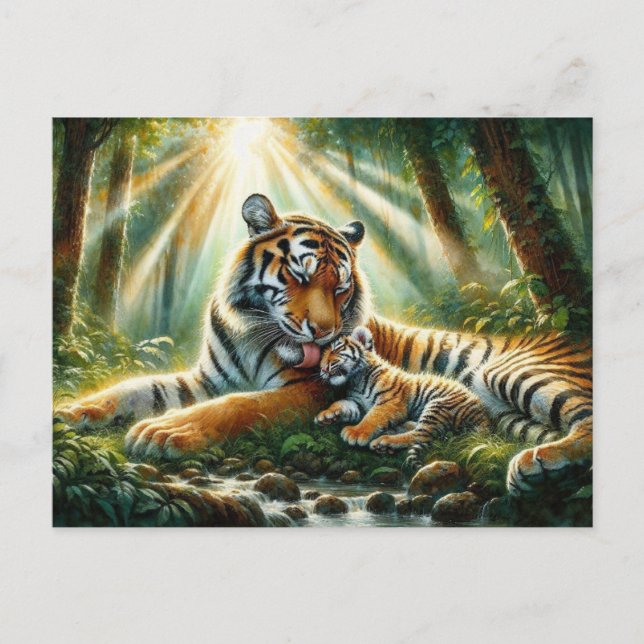 Tiger in einem üppigen Dschungel Wasserfarben Male Postkarte (Vorderseite)