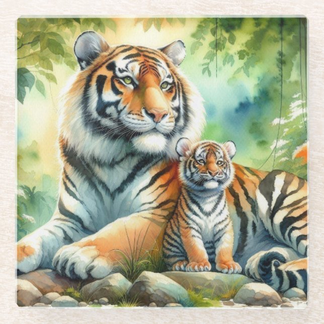 Tiger in einem üppigen Dschungelparadies Glasuntersetzer (Vorderseite)