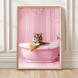 Tiger in einer Badewanne Pink Print Badezimmer Wan Poster