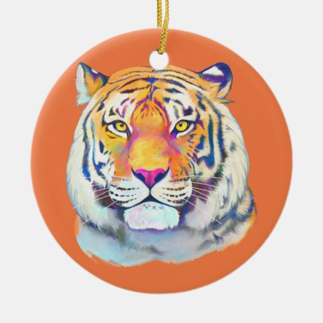 Tiger in Farben Keramik Ornament (Vorne)