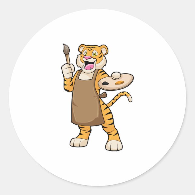 Tiger in Malerei mit Pinsel und Pinsel Runder Aufkleber (Vorderseite)