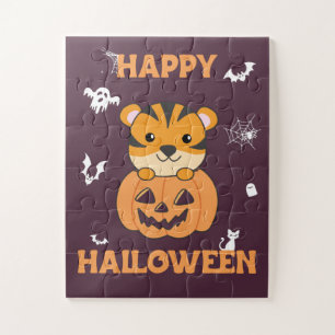 Tiger in Pumpkin Sweet Tiger Happy Halloween Jigsa Puzzle