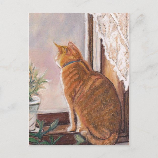 Tiger in Window Cat Art Postcard Postkarte (Vorderseite)