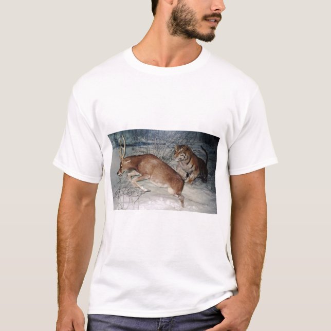 Tiger jagt Rotwild-T - Shirt (Vorderseite)