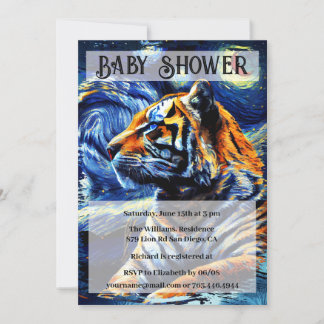 Tiger Jungle Animal & Starry Night Baby Dusche Einladung