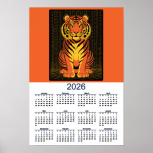 Tiger-Kalender Dramatisch Orange  Schwarzer Tiger  Poster