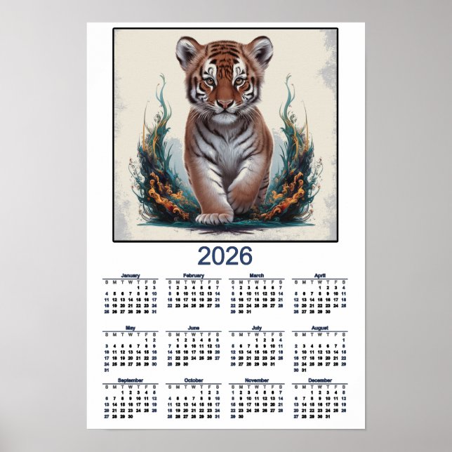Tiger-Kätzchen 2026 Kalender Poster (Vorne)