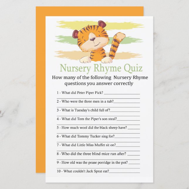 Tiger Kinderzimmer Rhyme Quiz Kinderduschenspiel (Vorne/Hinten)