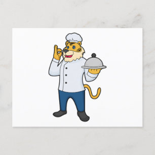 Tiger Koch Chef hat Tabletts Postkarte