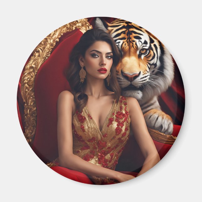 Tiger Lady auf einem Kreismagneten Magnet (Vorne)