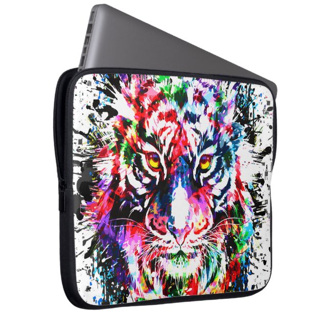 Tiger Laptop Case | Farbenfrohe Zeichnend Abstrakt (Vorne Rechts)