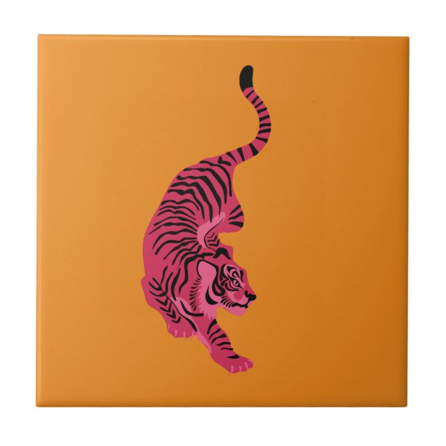 Tiger - Lebendiges Pink Fliese (Vorderseite)