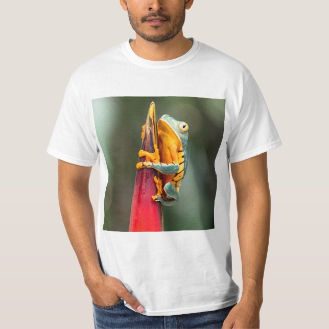 Tiger Leged Monkey Tree Frog Green Orange T-Shirt (Vorderseite)