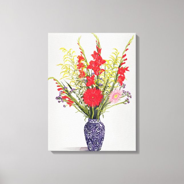 Tiger Lilies Gladioli und Scabious in a Blue Leinwanddruck (Vorderseite)