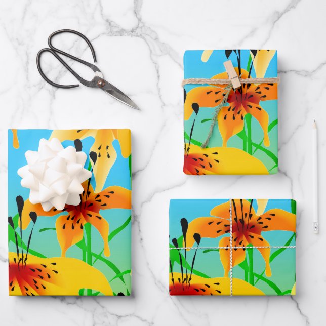 Tiger Lilies Wrapping Paper Sheets Geschenkpapier Set (Vorderseite)