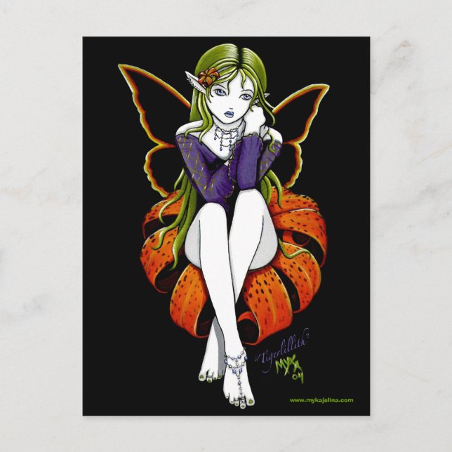 Tiger lillith Postcard Fairy Dark Blume Fantasy Postkarte (Vorderseite)