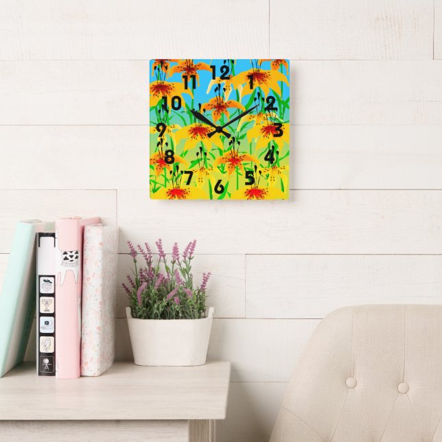 Tiger Lily Clock Quadratische Wanduhr (Lesesaal)