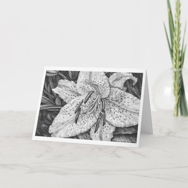 Tiger Lily Pen und Ink Zeichn Card Karte (Vorderseite)