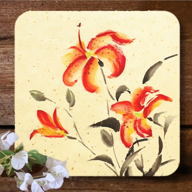 Tiger Lily - rot Rechteckiger Pappuntersetzer (Von Creator hochgeladen)