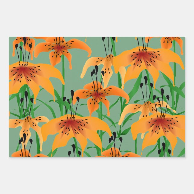 Tiger Lily Wrapping Paper Sheets Geschenkpapier Set (Vorderseite)