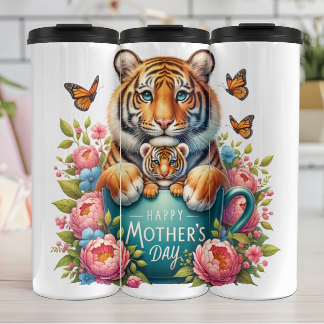 Tiger-Mama: Baby, Blume, Muttertag Thermosbecher (Von Creator hochgeladen)