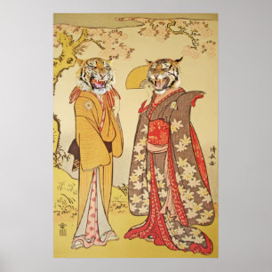 Tiger Man und Ehefrau Japanisches Druckpaar Poster