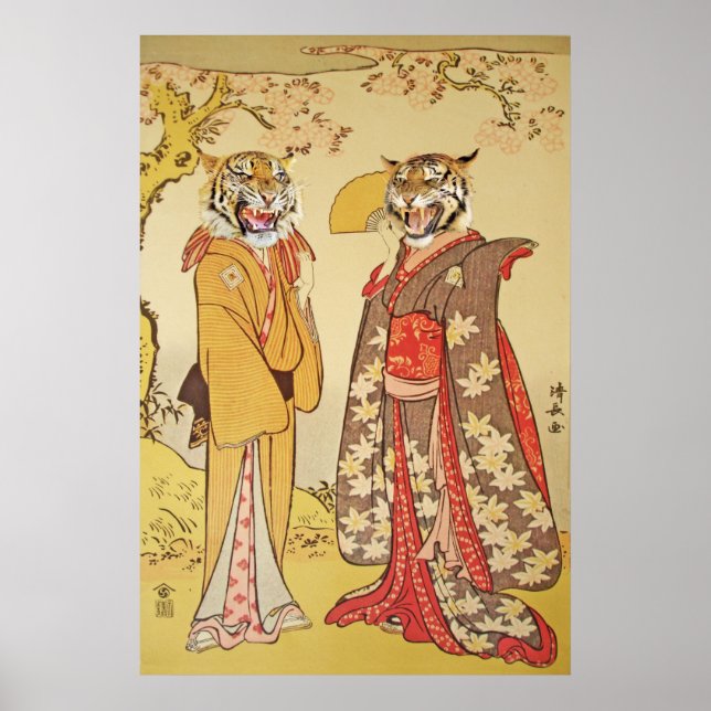 Tiger Man und Ehefrau Japanisches Druckpaar Poster (Vorne)