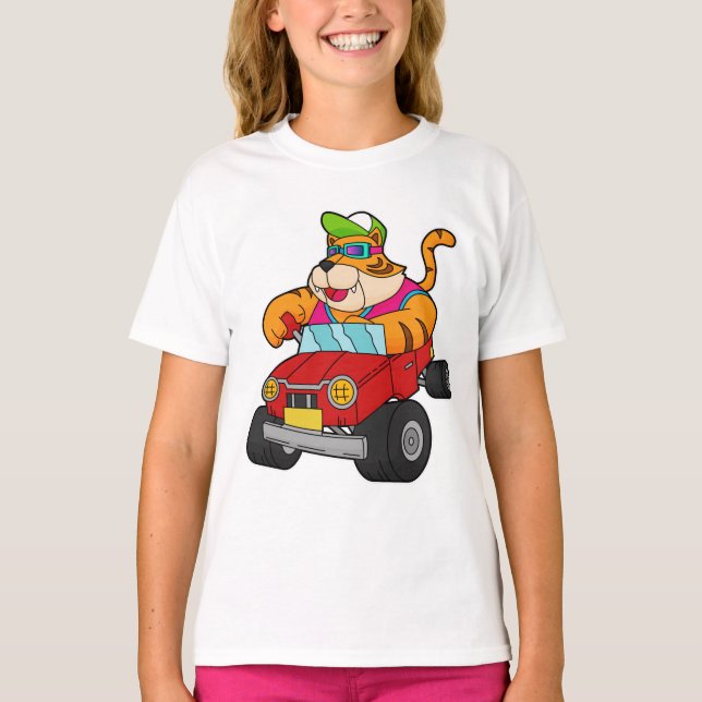 Tiger mit Auto T-Shirt (Vorderseite)