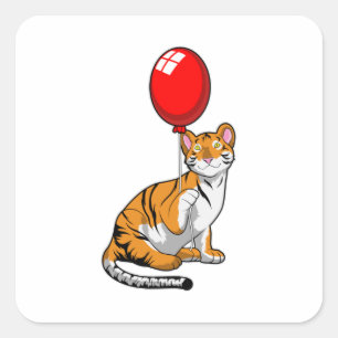 Tiger mit Ballon Quadratischer Aufkleber