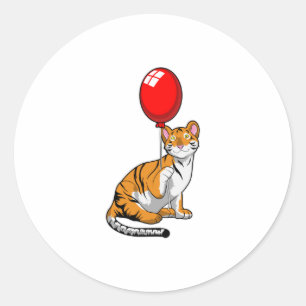 Tiger mit Ballon Runder Aufkleber