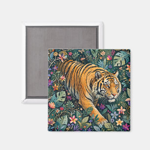 Tiger mit Bernstein-Augen Fantasy-Dschungelflora Magnet