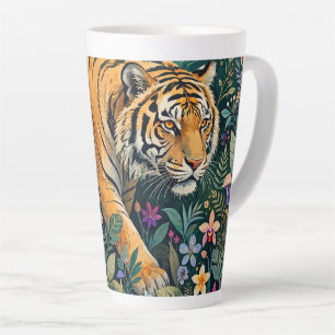 Tiger mit Bernstein-Augen Fantasy-Dschungelflora Milchtasse