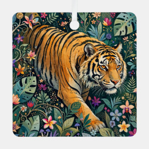Tiger mit Bernstein-Augen Fantasy-Dschungelflora Ornament Aus Metall