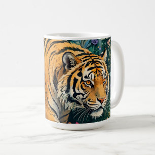 Tiger mit Bernstein-Augen Fantasy-Dschungelfoliage Kaffeetasse