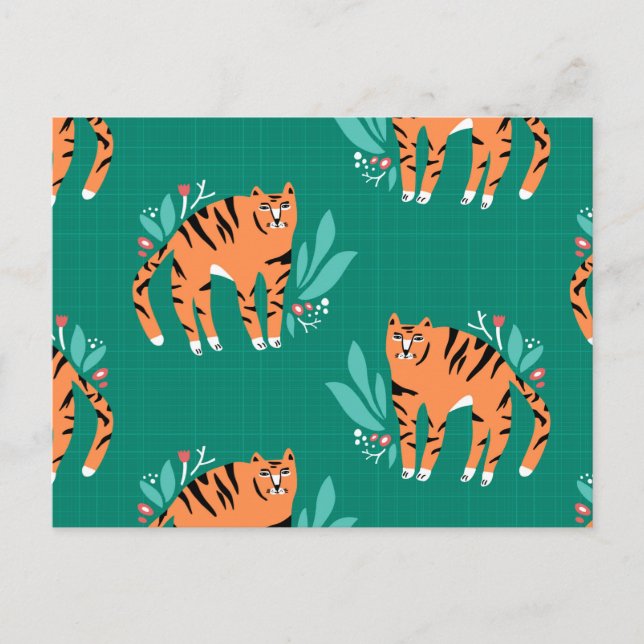 Tiger mit Blume Postkarte (Vorderseite)