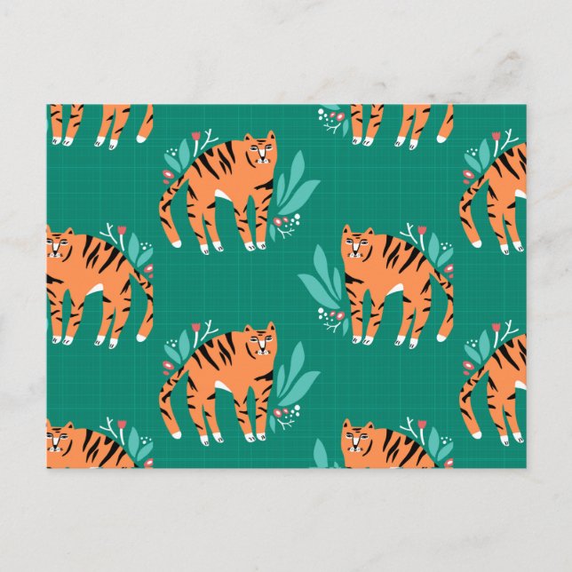 Tiger mit Blume Postkarte (Vorderseite)