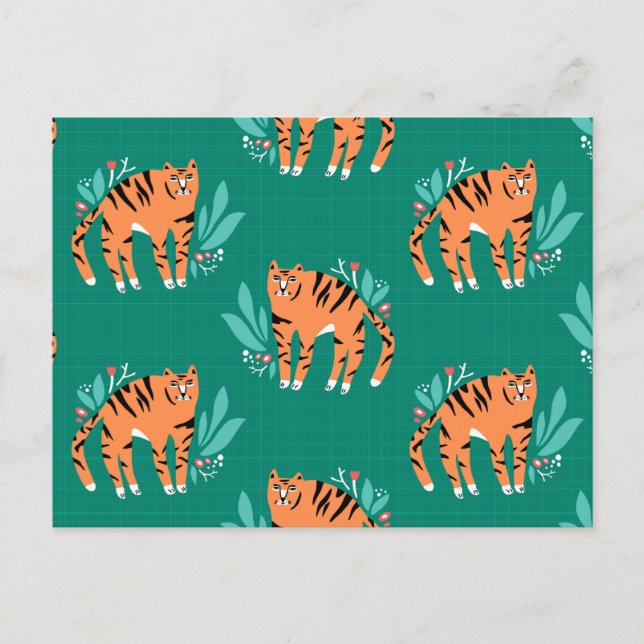 Tiger mit Blume Postkarte (Vorderseite)
