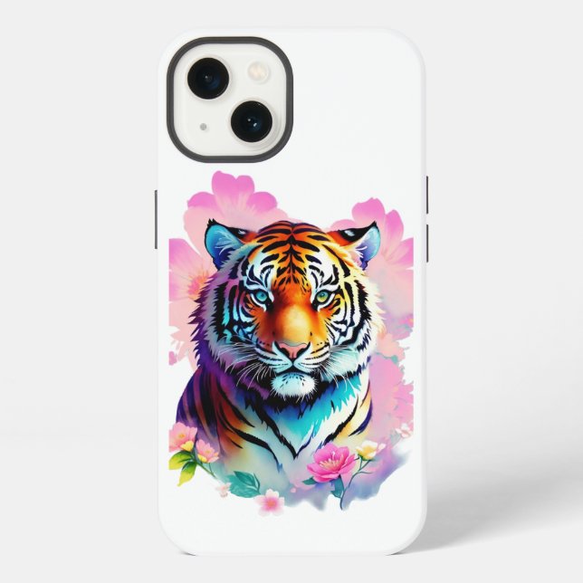 Tiger mit Blumen iPhone Hülle (Rückseite)