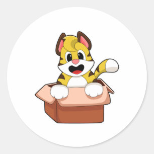 Tiger mit Box Runder Aufkleber
