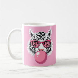 Tiger mit Brille und blühendem rosafarbenem Kaugum Kaffeetasse