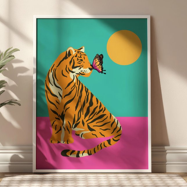 Tiger mit Butterfly Funky Art Print Poster (Von Creator hochgeladen)