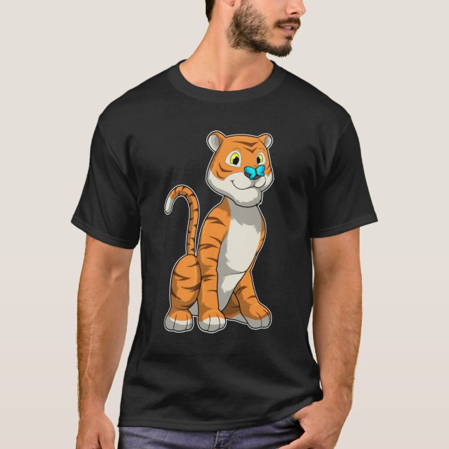 Tiger mit Butterfly T-Shirt (Vorderseite)