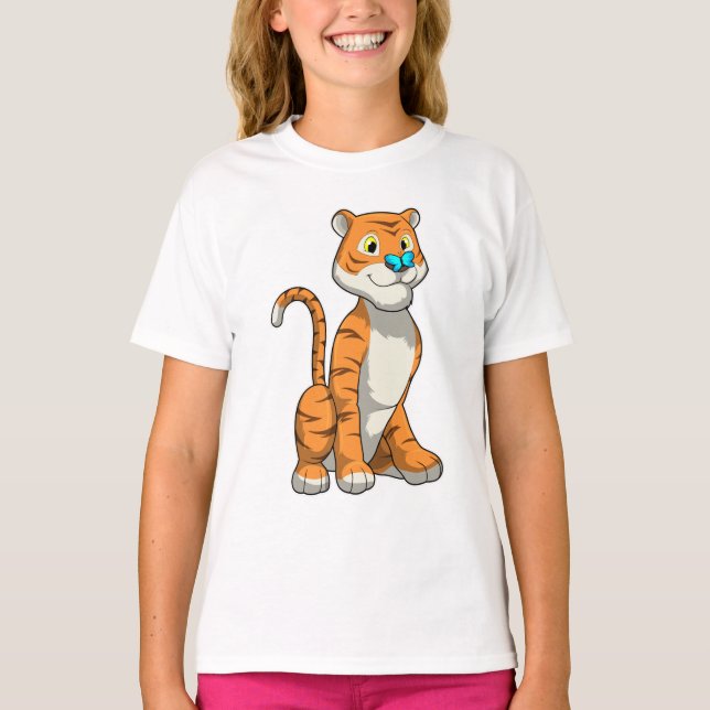 Tiger mit Butterfly T-Shirt (Vorderseite)