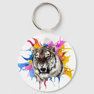 Tiger mit farbenprächtigem Splash Schlüsselanhänger